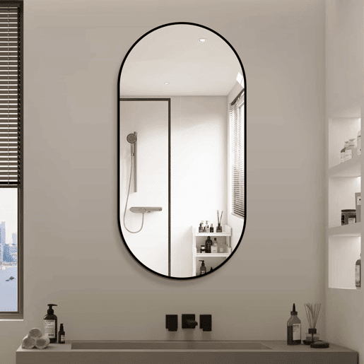 Espelho de parede em forma de arco 60×120 cm - Moldura em alumínio preto, espelho prateado HD sem cobre, moderno, pode ser pendurado na vertical ou na horizontal - Prateado Espelho de parede em forma de arco 60×120 cm - Moldura em alumínio preto, espelho prateado HD sem cobre, moderno, pode ser pendurado na vertical ou na horizontal - Prateado