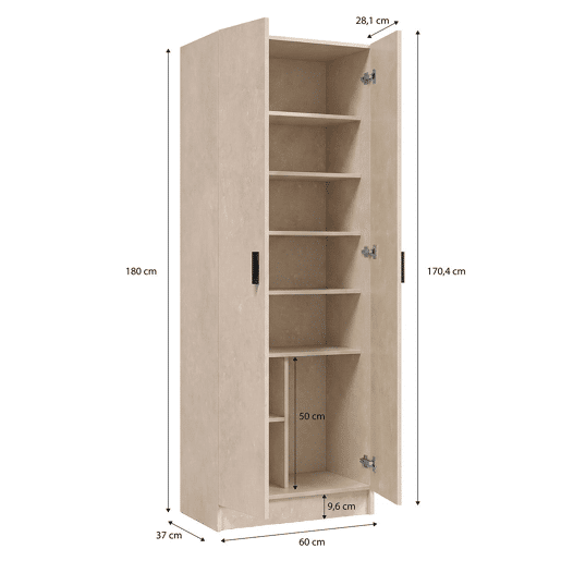 Armário de 2 portas, 60 x 180 cm, Multi Useful Microcemento Beige 60 x 180 x 37 cm