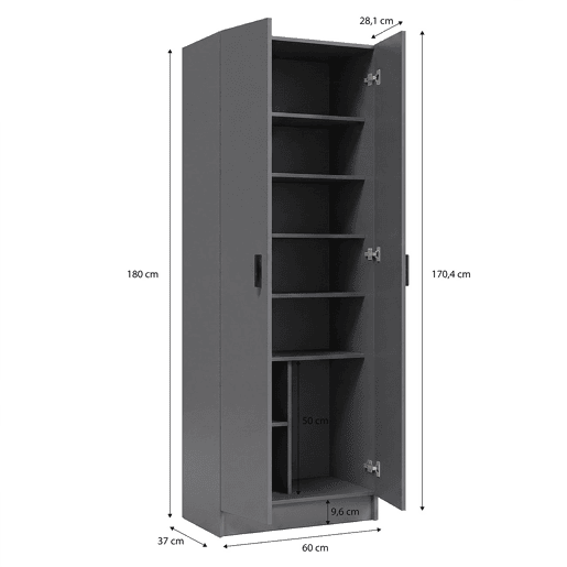 Armário de 2 portas, 60 x 180 cm, Multi Useful Gris Grafito 60 x 180 x 37 cm Armário de 2 portas, 60 x 180 cm, Multi Useful Gris Grafito 60 x 180 x 37 cm