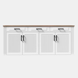Aparador de sala de estar de 160 cm - 3 gavetas e 4 portas com padrão de riscas verticais em 3D - branco