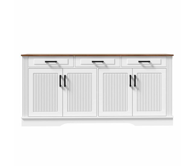 Aparador de salón 160 cm - 3 cajones 4 puertas con diseño de rayas verticales 3d - blanco