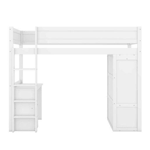 Cama mezzanine 90x200 cm - cama de criança multifunções - equipada com roupeiro e secretária - em pinho maciço - Branco Cama mezzanine 90x200 cm - cama de criança multifunções - equipada com roupeiro e secretária - em pinho maciço - Branco