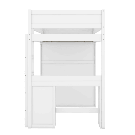 Cama mezzanine 90x200 cm - cama de criança multifunções - equipada com roupeiro e secretária - em pinho maciço - Branco Cama mezzanine 90x200 cm - cama de criança multifunções - equipada com roupeiro e secretária - em pinho maciço - Branco