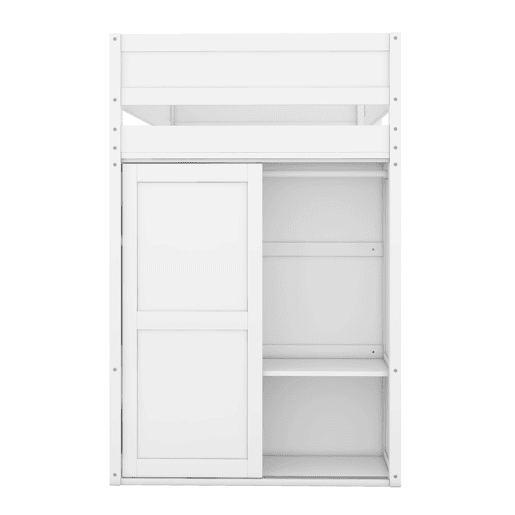 Cama mezzanine 90x200 cm - cama de criança multifunções - equipada com roupeiro e secretária - em pinho maciço - Branco Cama mezzanine 90x200 cm - cama de criança multifunções - equipada com roupeiro e secretária - em pinho maciço - Branco