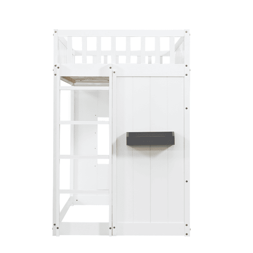 Beliche 90x200 cm - com escada, proteção lateral e janela - branco