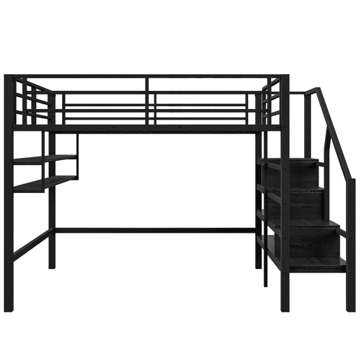 Cama alta metálica 140x200 cm - com prateleira e escada de arrumação - Preto Cama alta metálica 140x200 cm - com prateleira e escada de arrumação - Preto