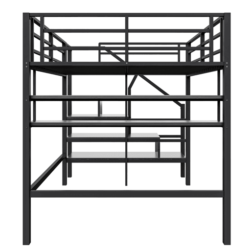 Cama alta metálica 140x200 cm - com prateleira e escada de arrumação - Preto Cama alta metálica 140x200 cm - com prateleira e escada de arrumação - Preto