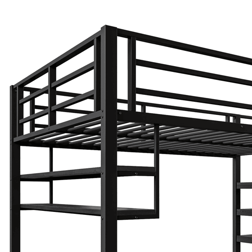 Cama alta metálica 140x200 cm - com prateleira e escada de arrumação - Preto Cama alta metálica 140x200 cm - com prateleira e escada de arrumação - Preto