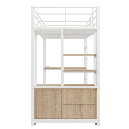 Cama loft metálica 90x200 cm - com secretária + tomadas USB + barreiras - Branco