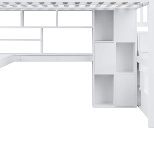 Cama alta 140x200 cm - Com LED, escada com estante, secretária, sem colchão - Branco
