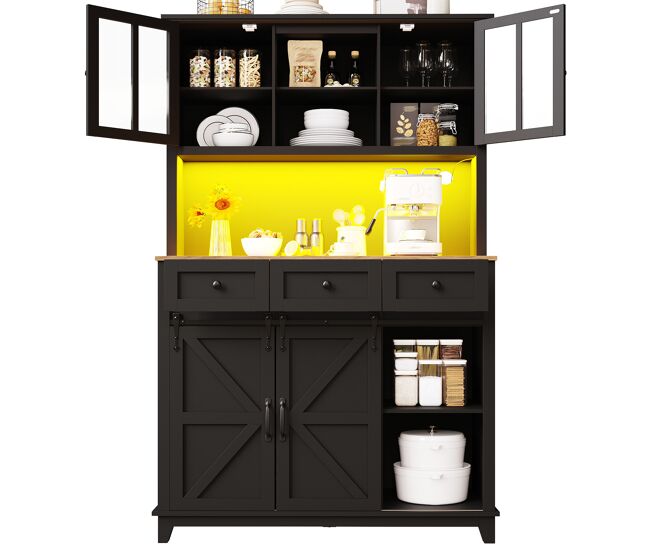 Armario de cocina de mdf con 4 puertas,3 cajones y luz led,negro