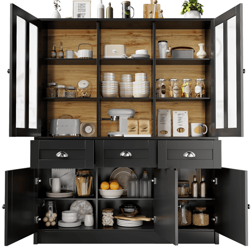 Armário de cozinha de mdf com 5 portas e 3 gavetas,preto