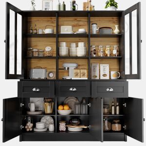 Armário de cozinha de mdf com 5 portas e 3 gavetas,preto