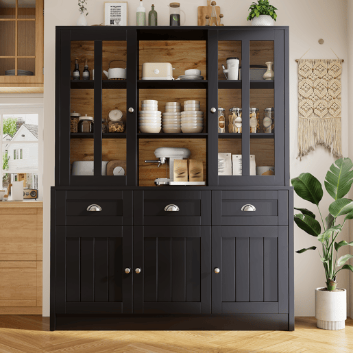 Armário de cozinha de mdf com 5 portas e 3 gavetas,preto