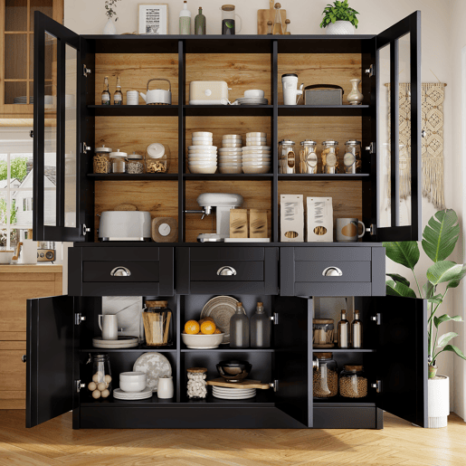 Armário de cozinha de mdf com 5 portas e 3 gavetas,preto