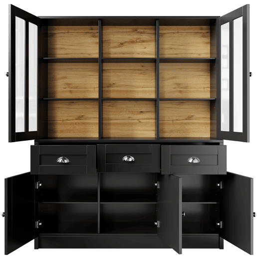 Armário de cozinha de mdf com 5 portas e 3 gavetas,preto