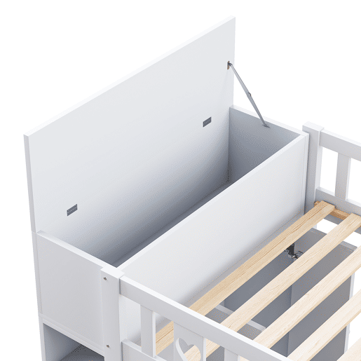 Cama alta de madeira 90 x 200 cm com vários espaços de arrumação e escada de arrumação - branco