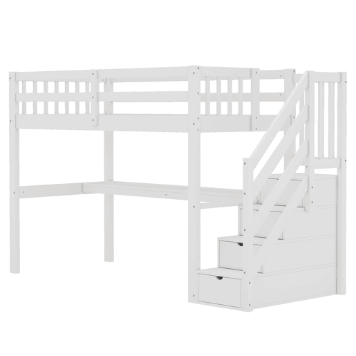 Cama alta 90x200 cm - Cama infantil com gavetas de arrumação e secretária debaixo da cama - Branco Cama alta 90x200 cm - Cama infantil com gavetas de arrumação e secretária debaixo da cama - Branco