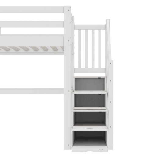 Cama alta 90x200 cm - Cama infantil com gavetas de arrumação e secretária debaixo da cama - Branco Cama alta 90x200 cm - Cama infantil com gavetas de arrumação e secretária debaixo da cama - Branco