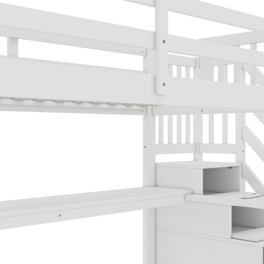 Cama alta 90x200 cm - Cama infantil com gavetas de arrumação e secretária debaixo da cama - Branco Cama alta 90x200 cm - Cama infantil com gavetas de arrumação e secretária debaixo da cama - Branco