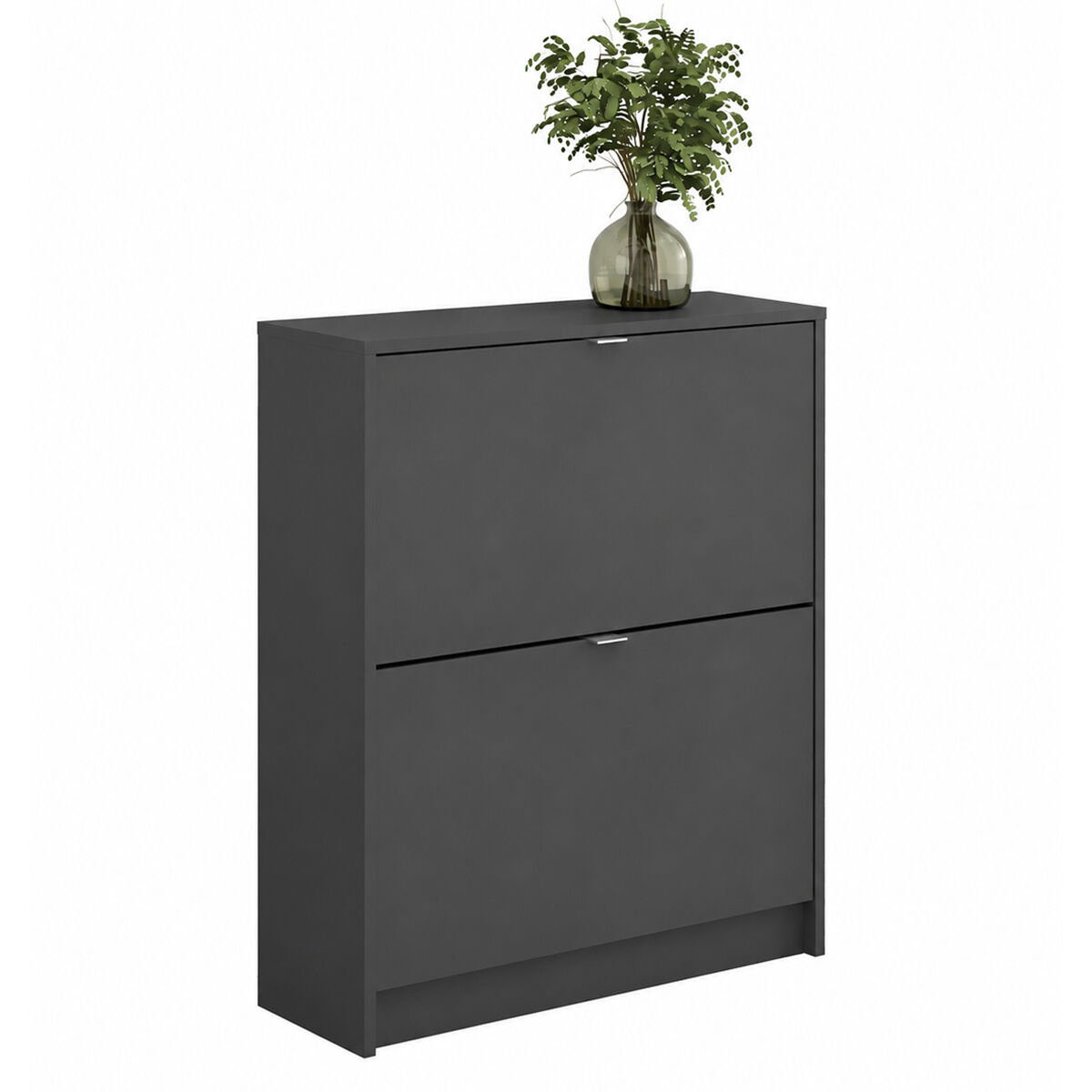 Adaja zapatero 2 puertas inclinables matt grey 71x24x85 cm / mueble zapatero moderno con 2 compartimentos para recibidor, pasillo o dormitorio
