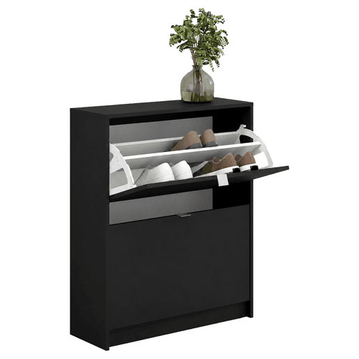 Adaja Sapateira 2 Portas Basculantes Matt Black 71x24x86 cm  Móvel Sapateira Moderno com 2 Compartimentos para Hall de Entrada, Corredor ou Quarto