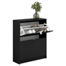 Adaja Sapateira 2 Portas Basculantes Matt Black 71x24x86 cm Móvel Sapateira Moderno com 2 Compartimentos para Hall de Entrada, Corredor ou Quarto