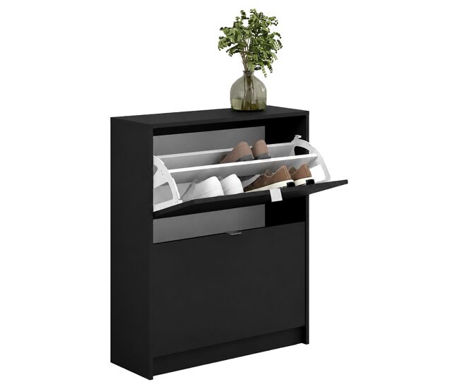 Adaja zapatero 2 puertas inclinables matt black 71x24x86 cm / mueble zapatero moderno con 2 compartimentos para recibidor, pasillo o dormitorio