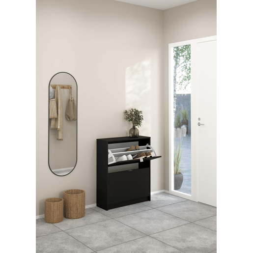 Adaja Sapateira 2 Portas Basculantes Matt Black 71x24x86 cm  Móvel Sapateira Moderno com 2 Compartimentos para Hall de Entrada, Corredor ou Quarto