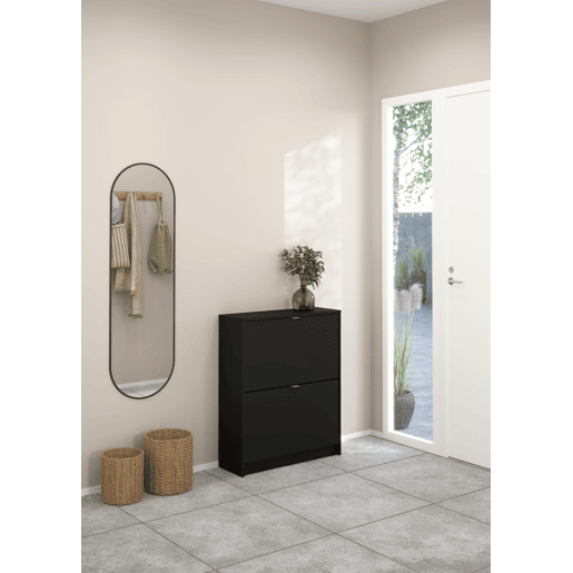 Adaja Sapateira 2 Portas Basculantes Matt Black 71x24x86 cm  Móvel Sapateira Moderno com 2 Compartimentos para Hall de Entrada, Corredor ou Quarto