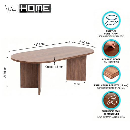 Well Home Mesa de Centro Mindanao 119x60x40 cm Acabamento Nogueira, Design Moderno e Elegante, Tampo de 18 mm em Melamina, Montagem Fácil Well Home Mesa de Centro Mindanao 119x60x40 cm Acabamento Nogueira, Design Moderno e Elegante, Tampo de 18 mm em Melamina, Montagem Fácil