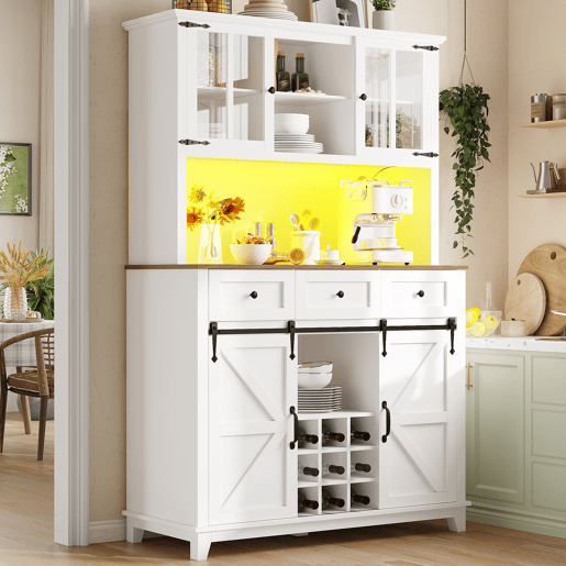 Armário de cozinha de mdf com 4 portas,3 gavetas e luz led,branco Armário de cozinha de mdf com 4 portas,3 gavetas e luz led,branco