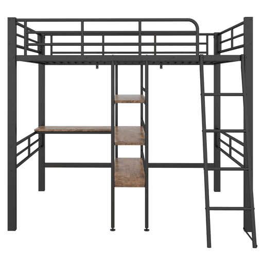 Cama alta 90x200 cm - com secretária e prateleiras para arrumação - Preto