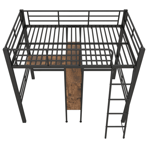 Cama alta 90x200 cm - com secretária e prateleiras para arrumação - Preto