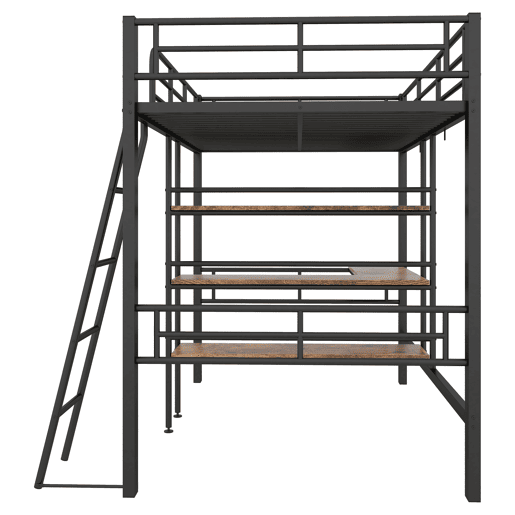 Cama alta 90x200 cm - com secretária e prateleiras para arrumação - Preto