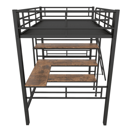 Cama alta 90x200 cm - com secretária e prateleiras para arrumação - Preto