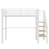 Cama alta de metal 140 x 200 cm - estrutura estável com amplo espaço de arrumação debaixo da cama e escada, ideal para crianças e adultos - branco