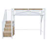 Cama alta metálica 90x200 cm - Casinha de segurança com janela, escada de segurança com armário - Branco