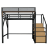 Cama alta 140x200 - com escada de segurança e compartimento de arrumação flexível - Preto