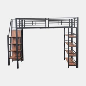 Cama mezzanine 140x200 cm - com pequeno roupeiro e prateleiras para arrumação - Preto