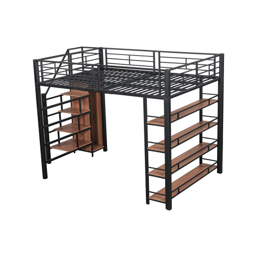 Cama mezzanine 140x200 cm - com pequeno roupeiro e prateleiras para arrumação - Preto Cama mezzanine 140x200 cm - com pequeno roupeiro e prateleiras para arrumação - Preto