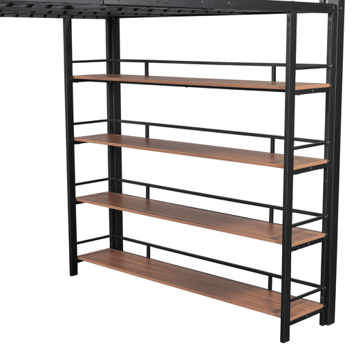 Cama mezzanine 140x200 cm - com pequeno roupeiro e prateleiras para arrumação - Preto Cama mezzanine 140x200 cm - com pequeno roupeiro e prateleiras para arrumação - Preto