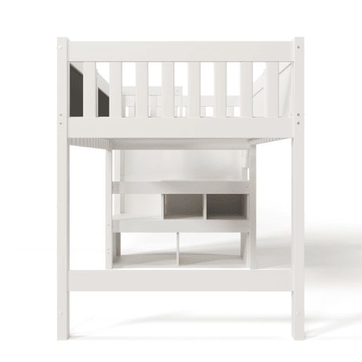 Cama alta infantil 90x200 cm - Com quadro, arrumação e proteção contra quedas - Branca Cama alta infantil 90x200 cm - Com quadro, arrumação e proteção contra quedas - Branca