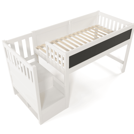 Cama alta infantil 90x200 cm - Com quadro, arrumação e proteção contra quedas - Branca Cama alta infantil 90x200 cm - Com quadro, arrumação e proteção contra quedas - Branca
