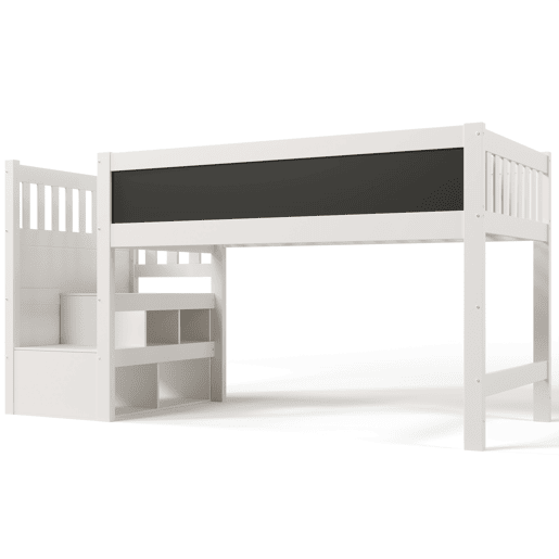 Cama alta infantil 90x200 cm - Com quadro, arrumação e proteção contra quedas - Branca Cama alta infantil 90x200 cm - Com quadro, arrumação e proteção contra quedas - Branca