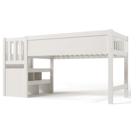 Cama alta infantil 90x200 cm - Com quadro, arrumação e proteção contra quedas - Branca Cama alta infantil 90x200 cm - Com quadro, arrumação e proteção contra quedas - Branca