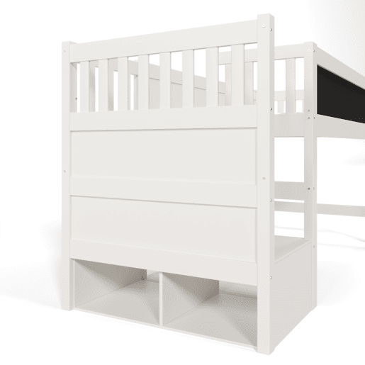 Cama alta infantil 90x200 cm - Com quadro, arrumação e proteção contra quedas - Branca Cama alta infantil 90x200 cm - Com quadro, arrumação e proteção contra quedas - Branca