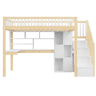 Cama alta 90x200 cm - LED, escada com prateleiras, secretária e arrumação - BrancoNatural