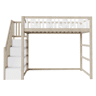 Cama alta infantil 90x200 - Com escada, cama individual em madeira maciça com grades de segurança, decoração com estrelas e lua - Natural e Branco