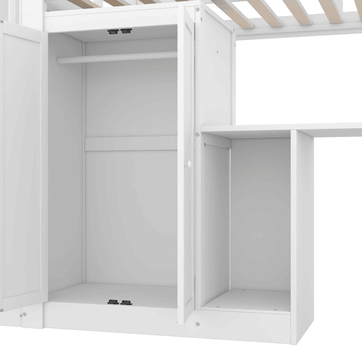 Cama alta 90x200 cm - Cama com estrado, armário, escada, secretária, gavetas - Branco